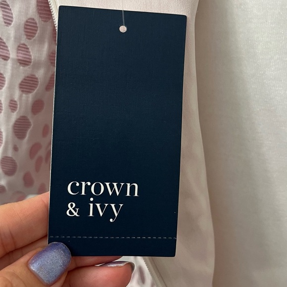 Crown & Ivy Light Pink Women's Short Puff Sleeve Jacquard Cocktail Dress Size 6 - Picture 8 of 11